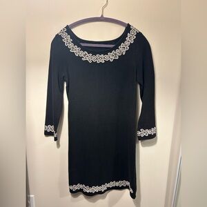 Free People Black Dress with White Embroidery